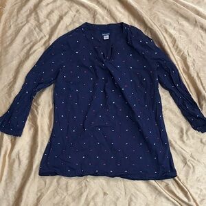 Basic Editions Textured Navy Top with Pink and White Accents